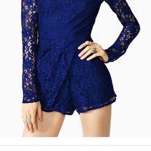 Blue lace long sleeve romper